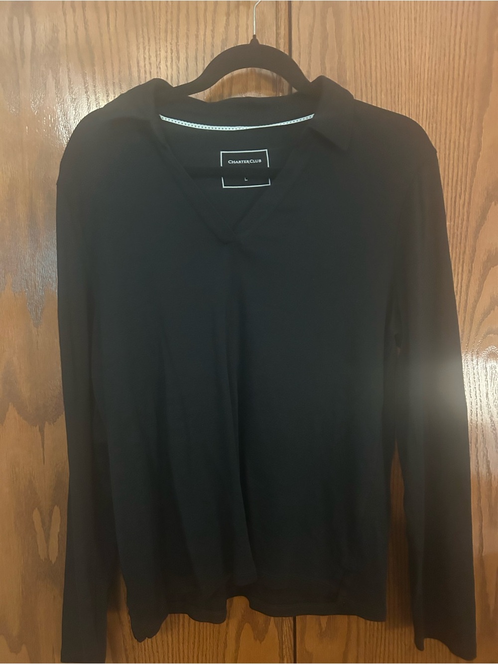 Charter Club Black Long-Sleeve V-Neck Polo Shirt